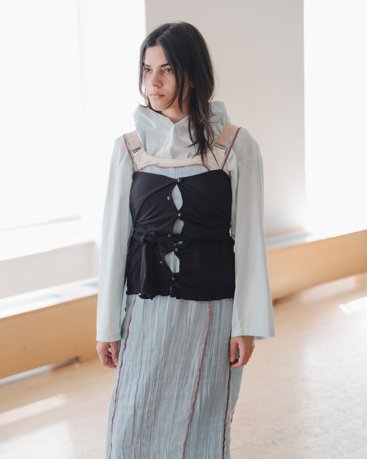 Shok Slip Dress - Crinkle Linen - Wuxi Blue