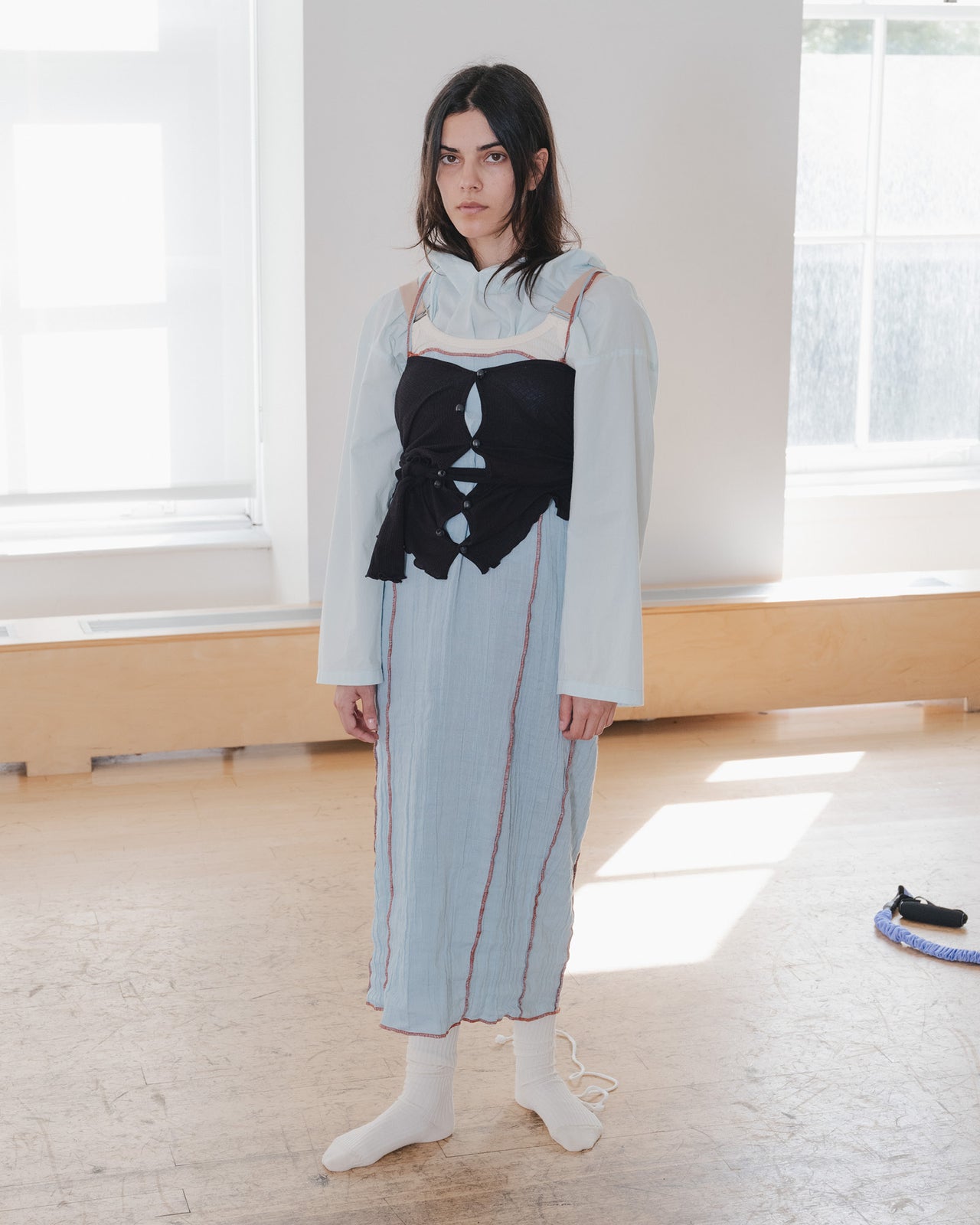 Shok Slip Dress - Crinkle Linen - Wuxi Blue