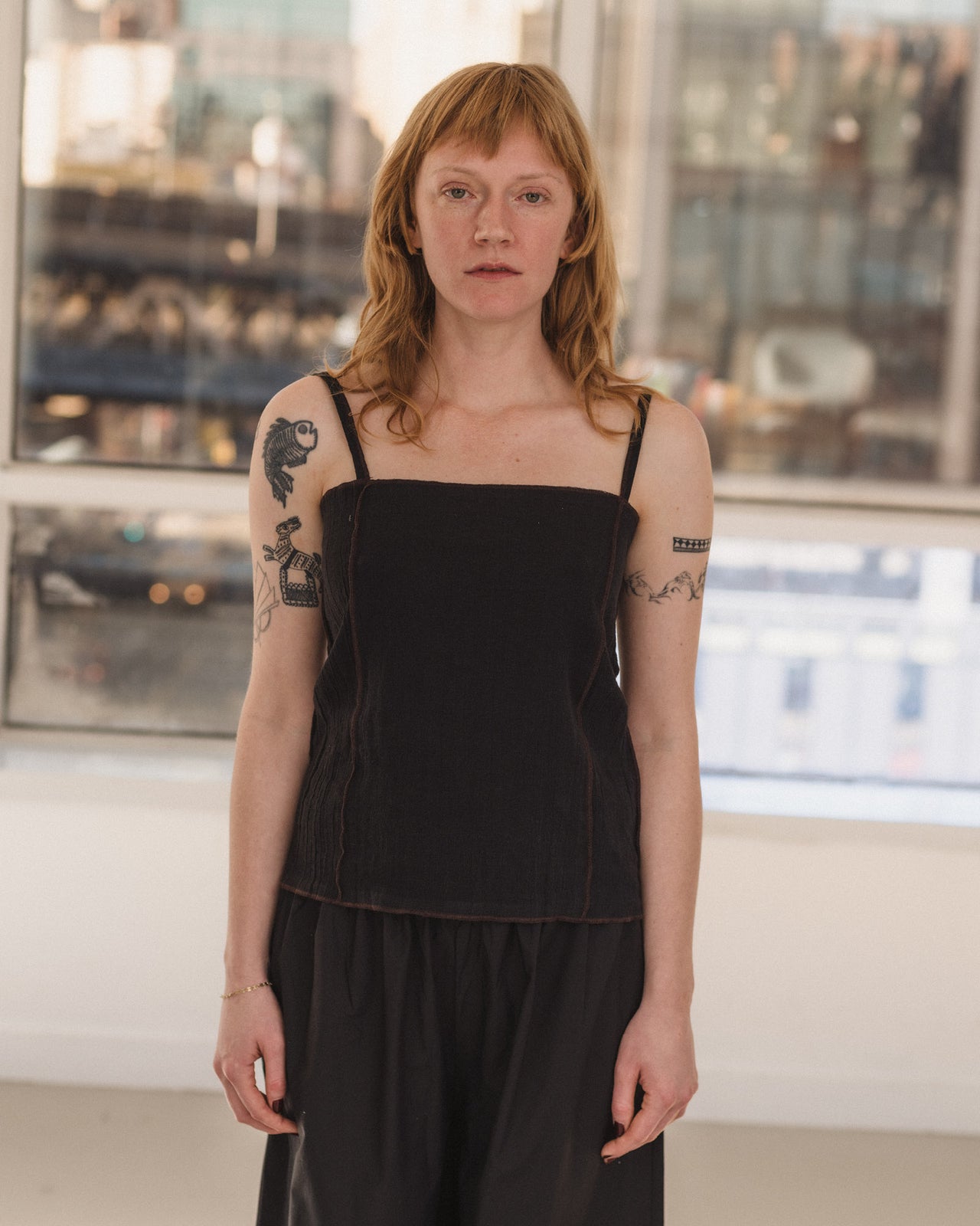 Shok Slip Top - Crinkle Linen - Black / Brown