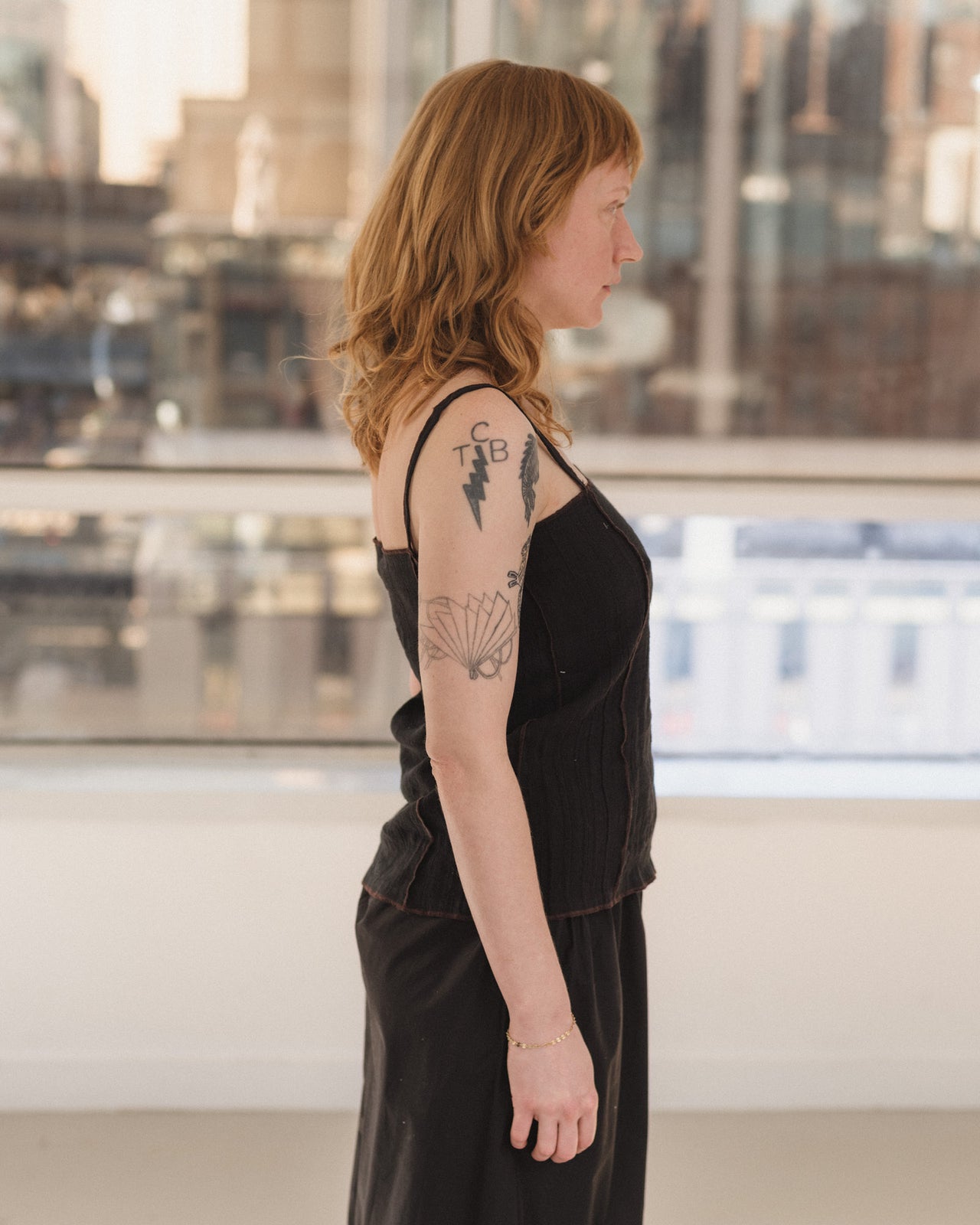 Shok Slip Top - Crinkle Linen - Black / Brown