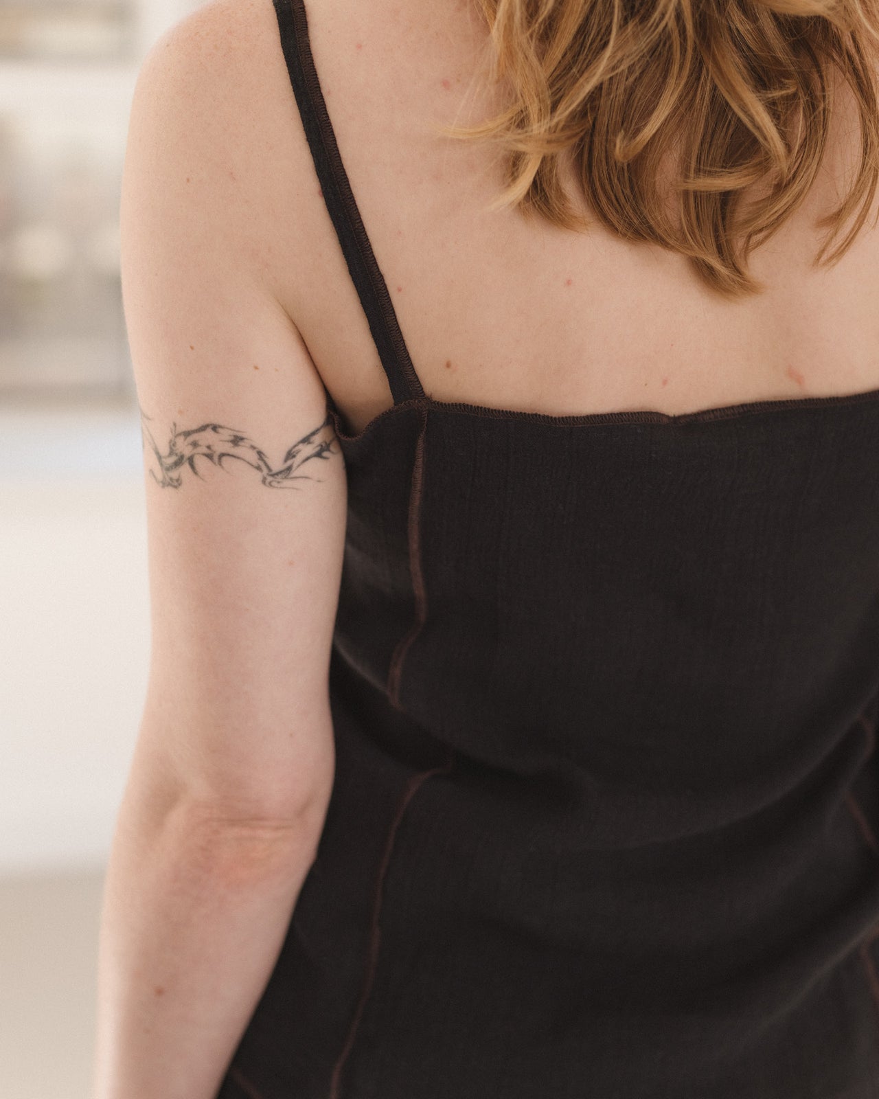 Shok Slip Top - Crinkle Linen - Black / Brown