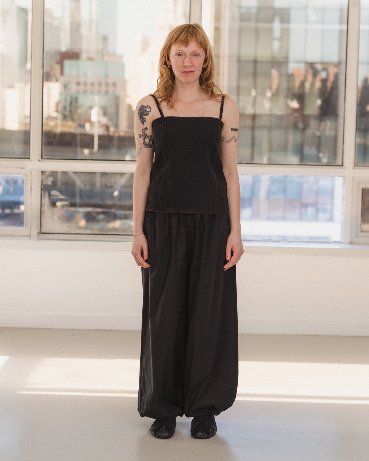 Shok Slip Top - Crinkle Linen - Black / Brown