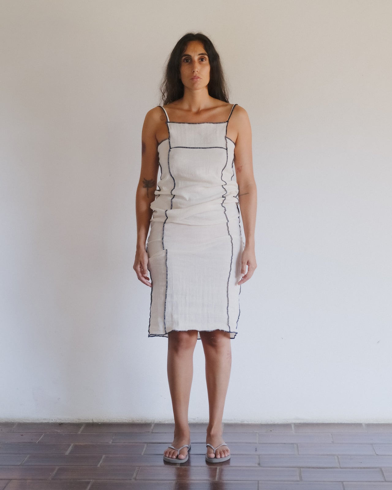 Shok Square Dress - Crinkle Linen - Off White