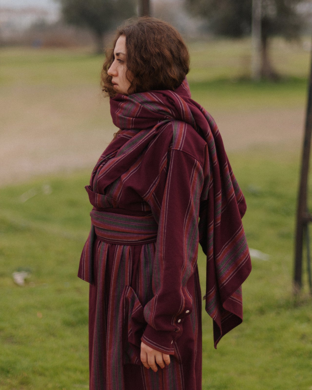 Snell Belt - Organic Cotton Flannel - Maroon Stripe