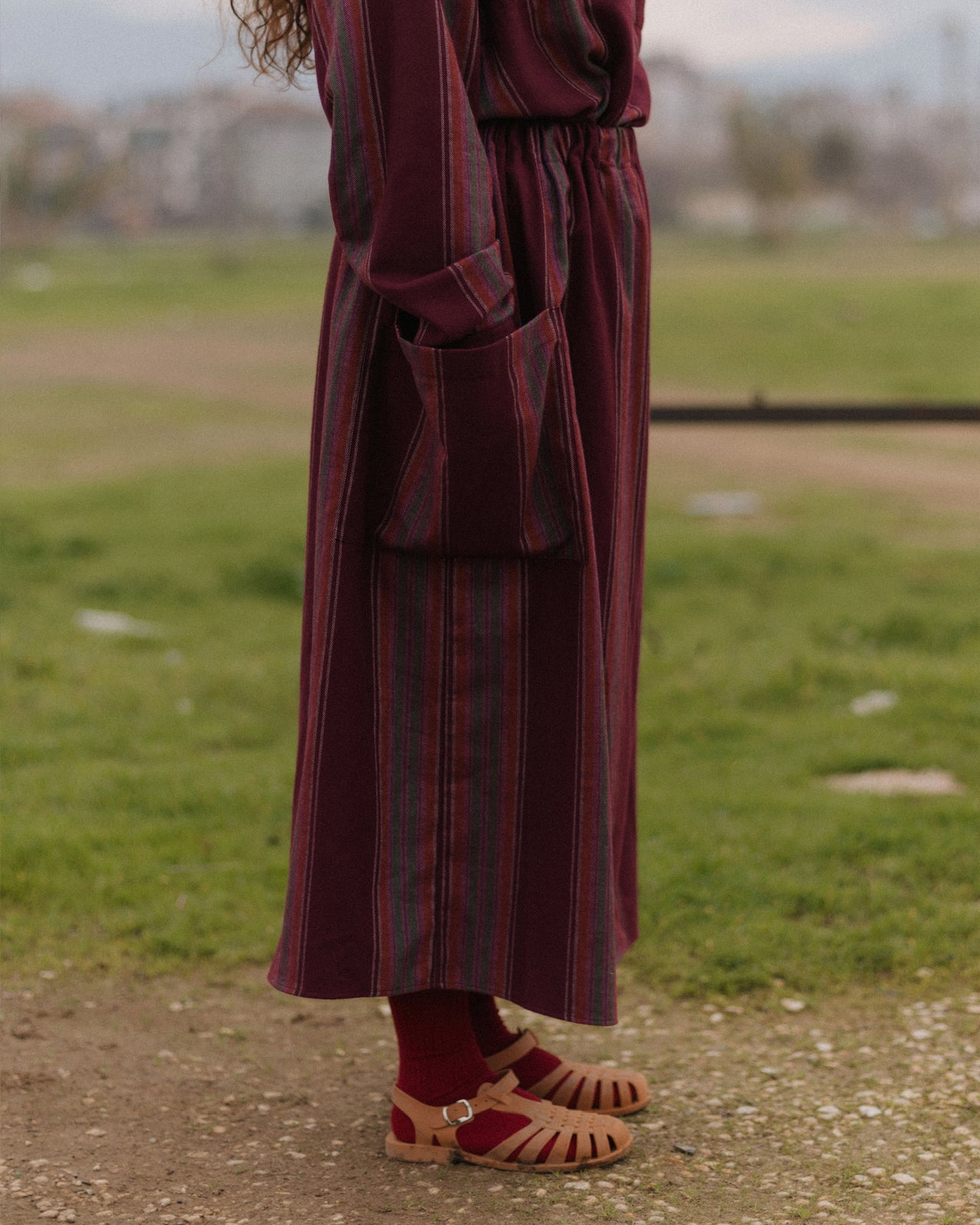 Snell Skirt - Organic Cotton Flannel - Maroon Stripe