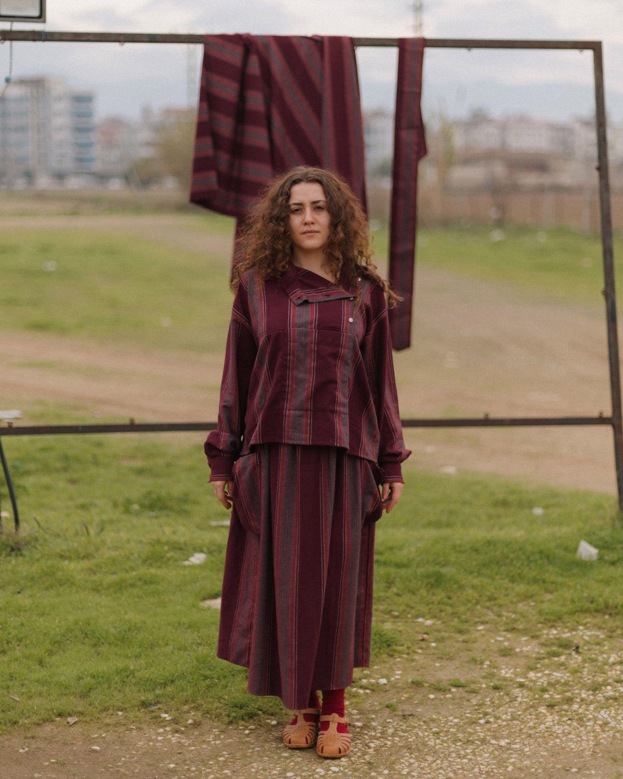 Snell Skirt - Organic Cotton Flannel - Maroon Stripe