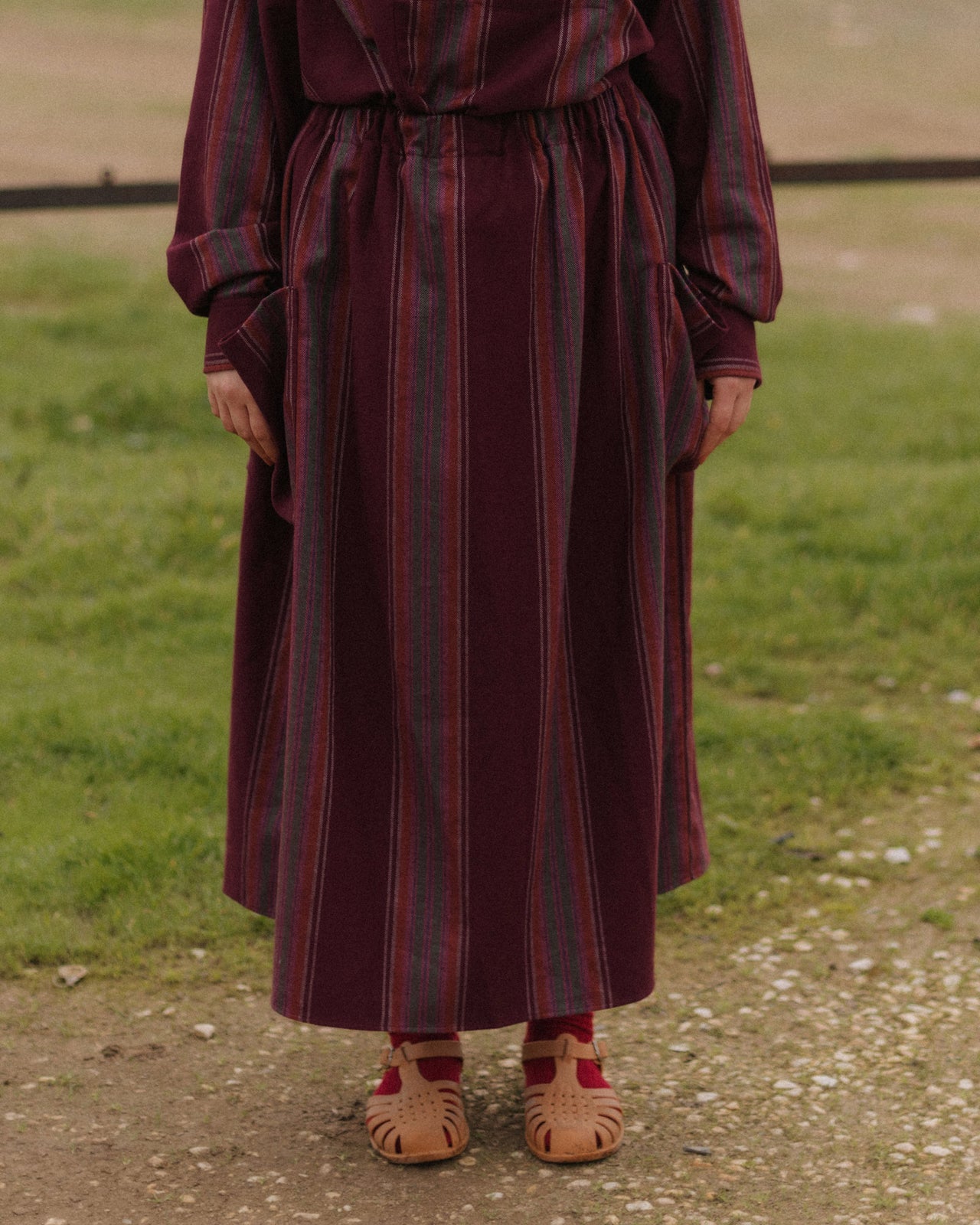 Snell Skirt - Organic Cotton Flannel - Maroon Stripe