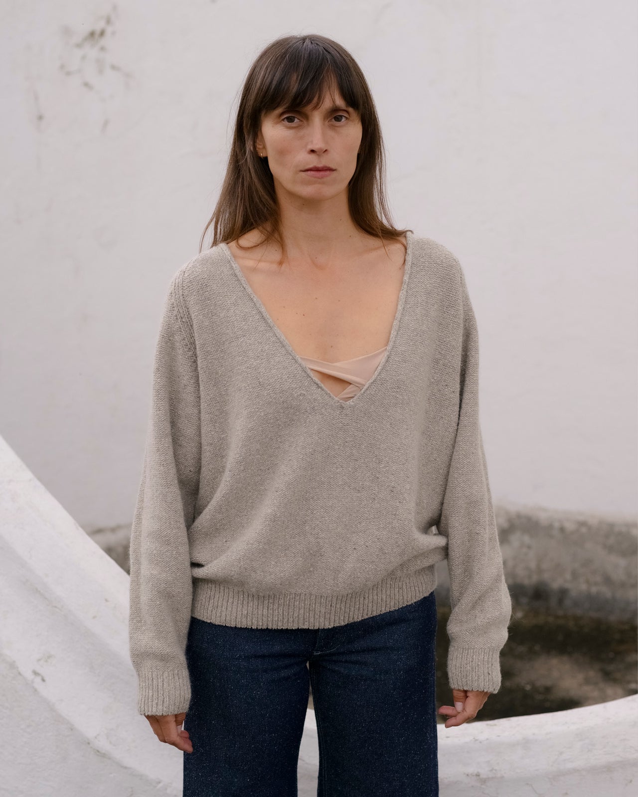 Soar V Neck - Recycled Wool - Ingra Sand