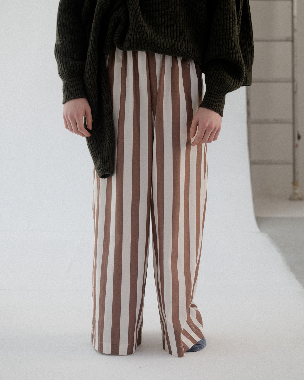 Stave Pants - Organic Cotton Poplin - Brown White Stripe