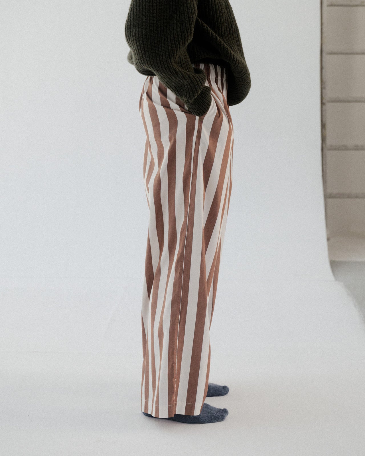 Stave Pants - Organic Cotton Poplin - Brown White Stripe