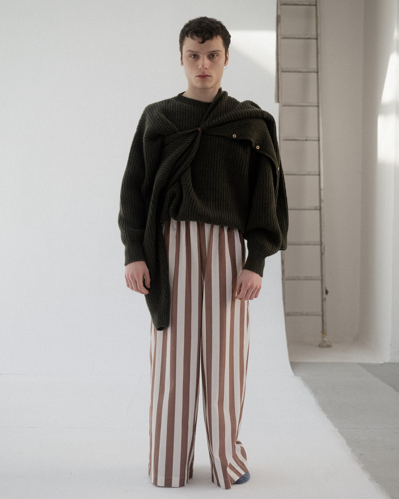 Stave Pants - Organic Cotton Poplin - Brown White Stripe