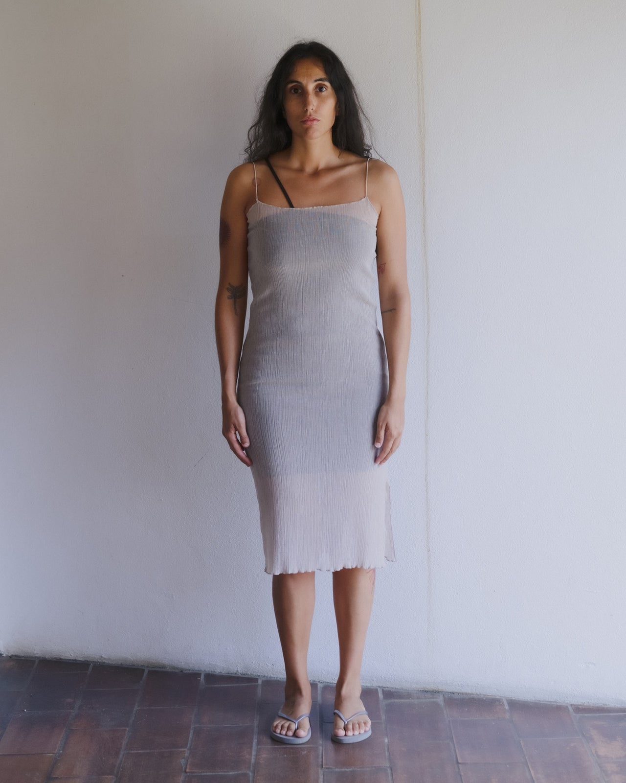 Sti Slip Dress - Pleated Cotton Silk - Sylva Beige