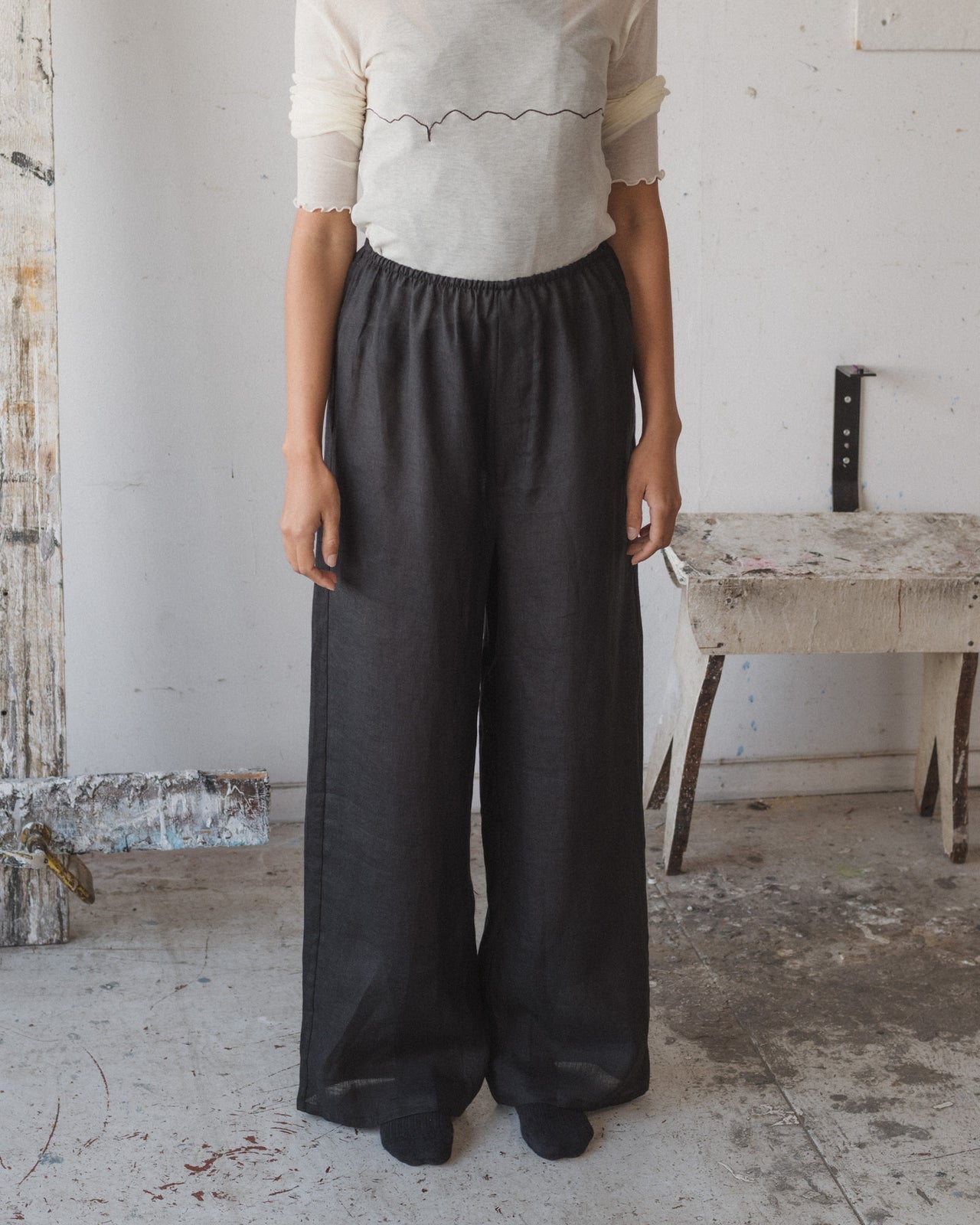 Stoa Pants - Sheer Linen - Black