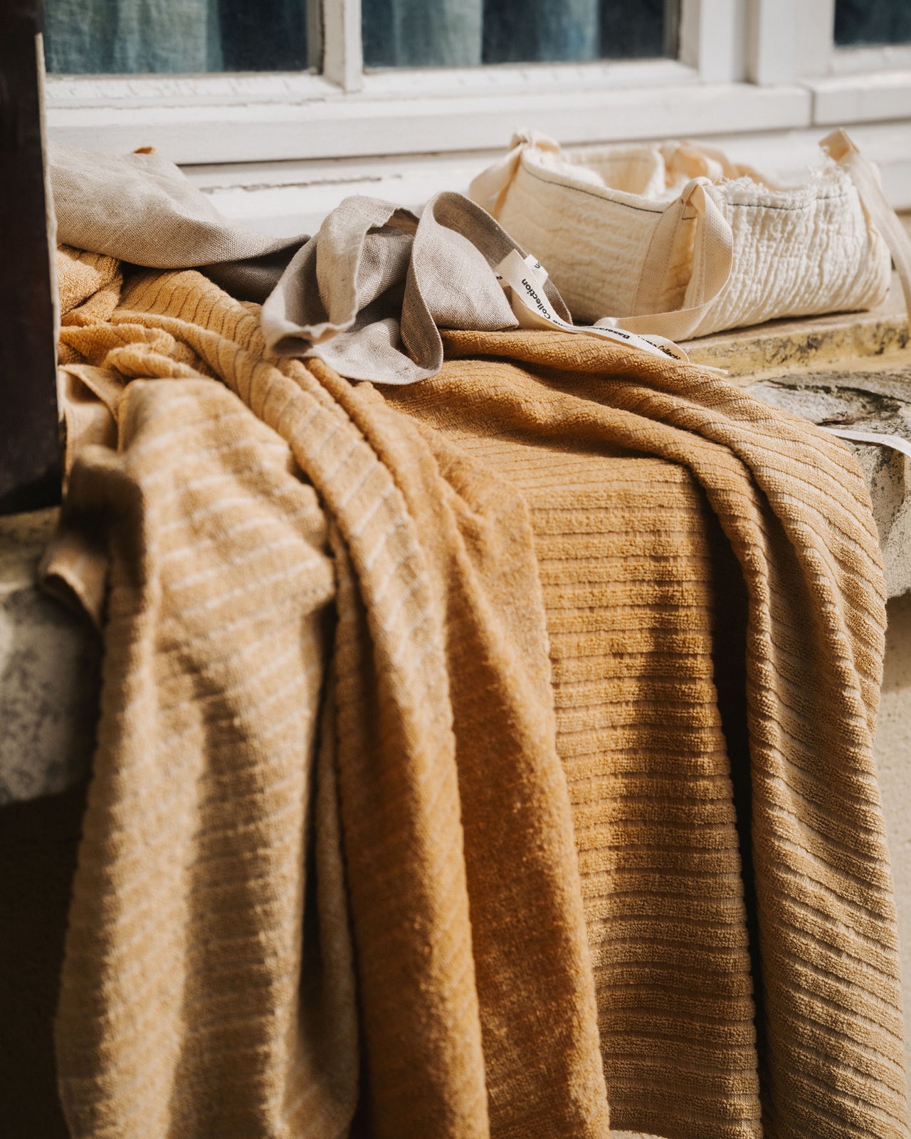 Storm Square Towel - Organic Cotton Terry - Brown Stripe
