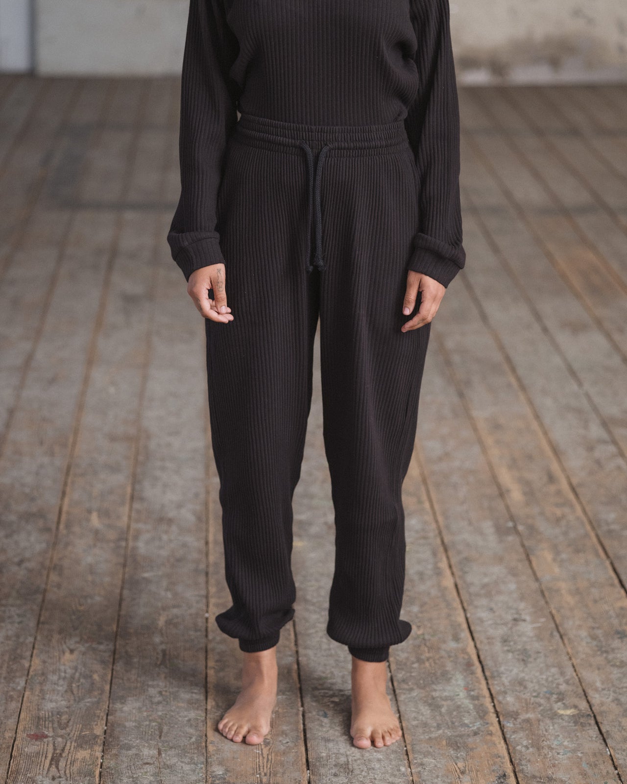 Sweat Pants - Fleece Rib - Black