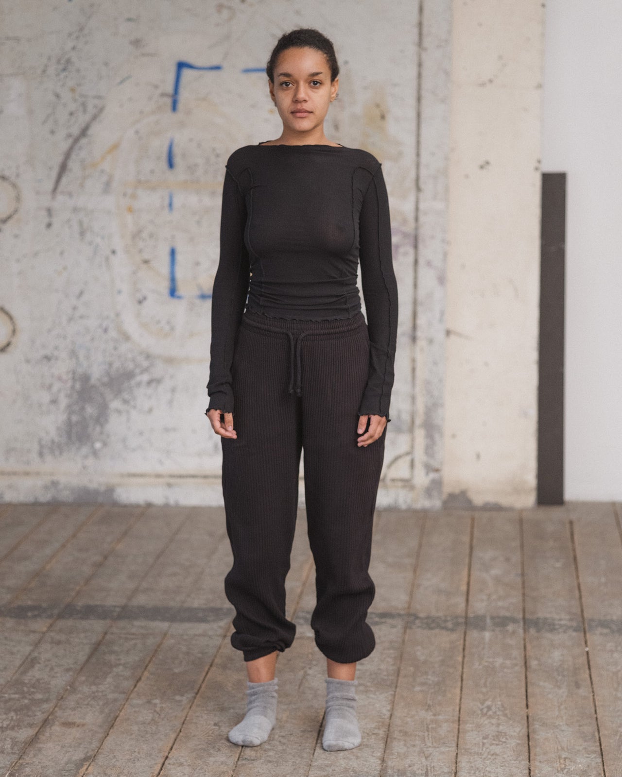 Sweat Pants - Fleece Rib - Black