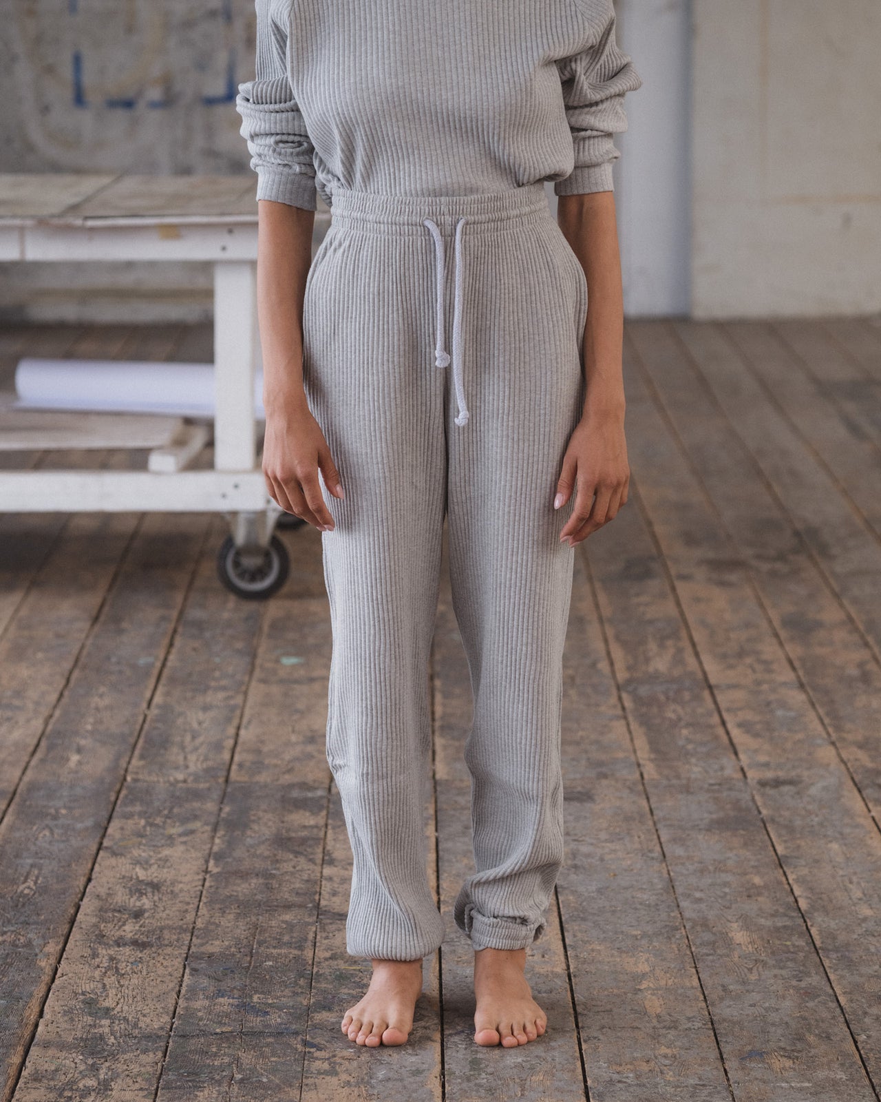 Sweat Pants - Fleece Rib - Grey Melange