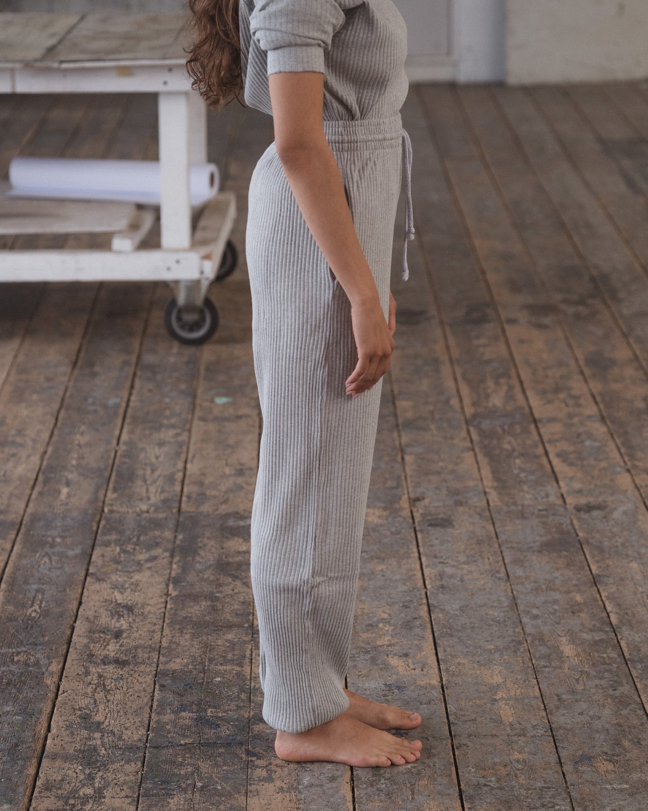 Sweat Pants - Fleece Rib - Grey Melange