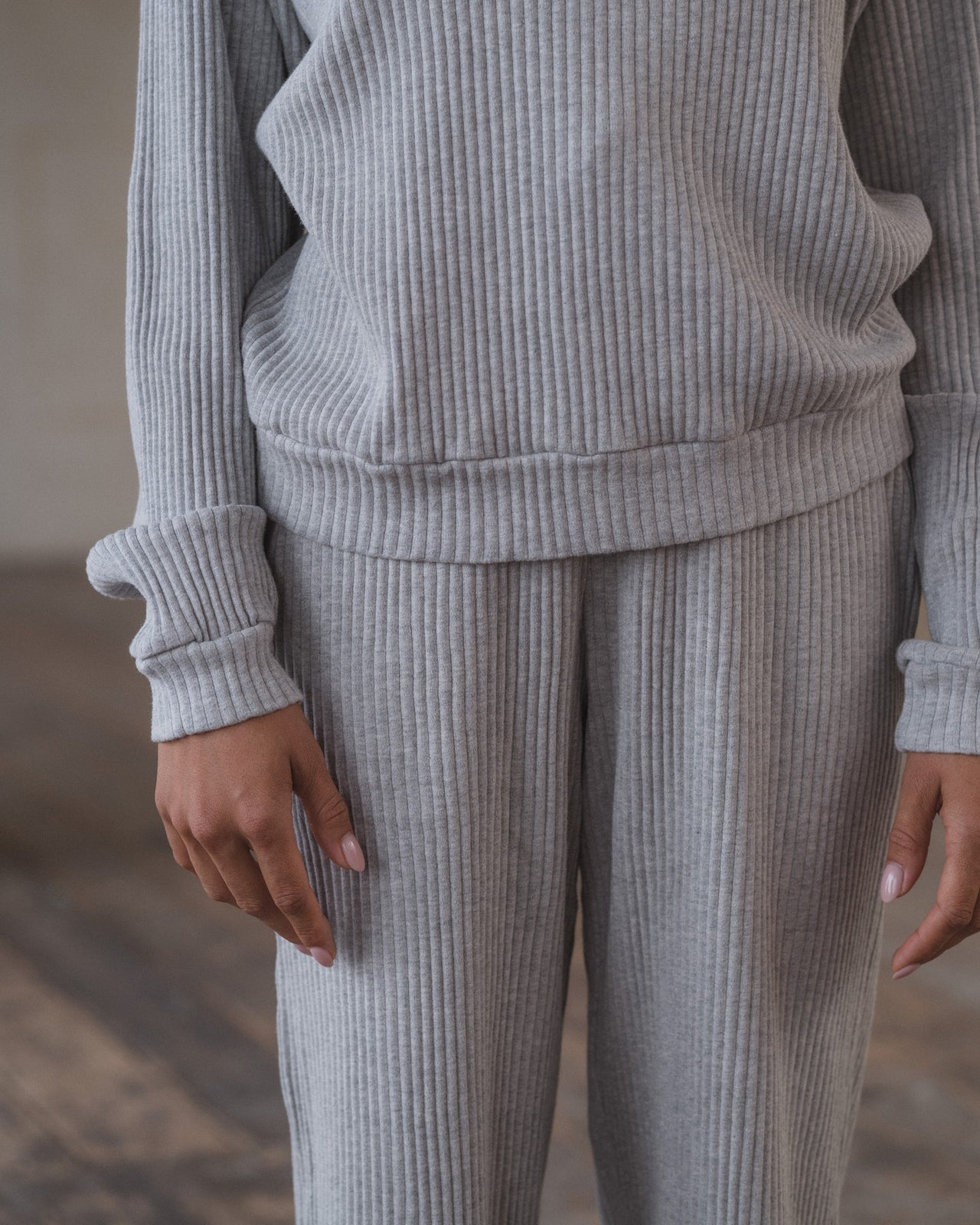 Sweat Pants - Fleece Rib - Grey Melange