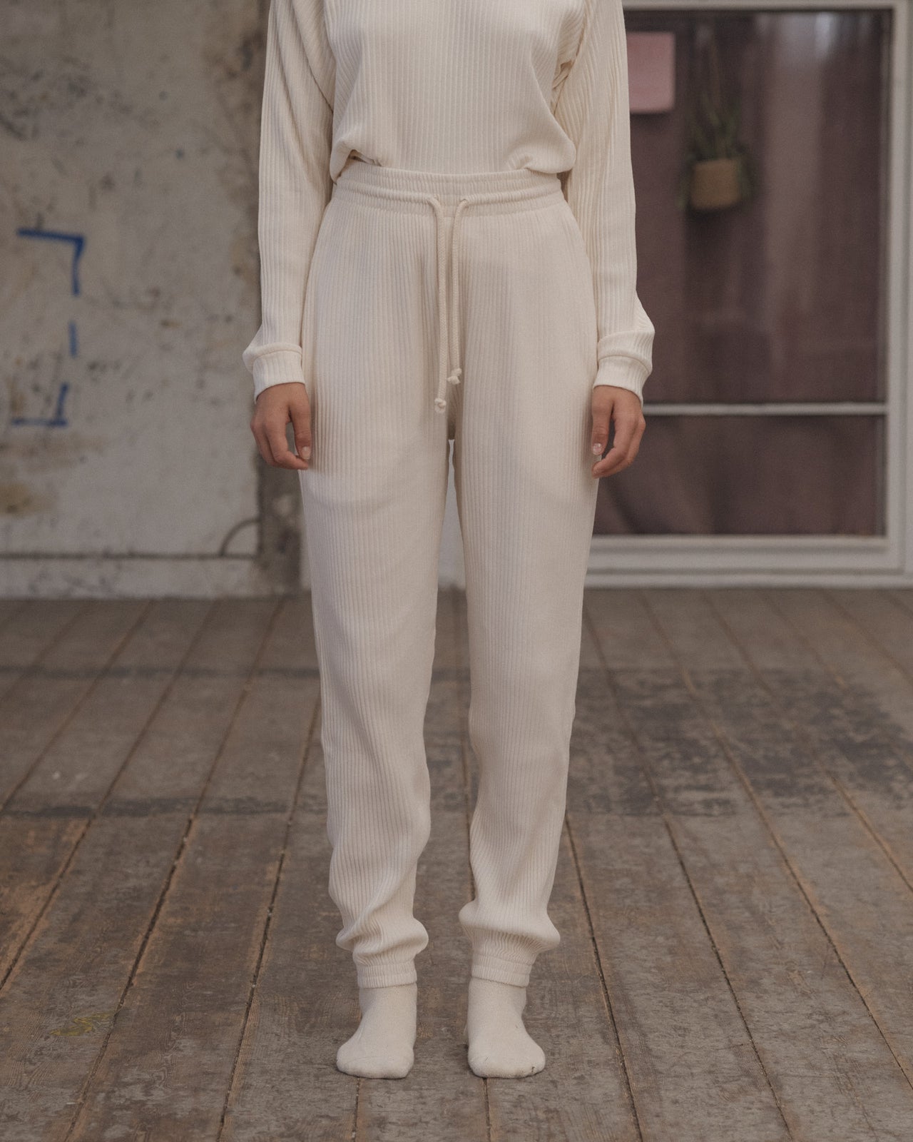 Sweat Pants - Fleece Rib - Off White