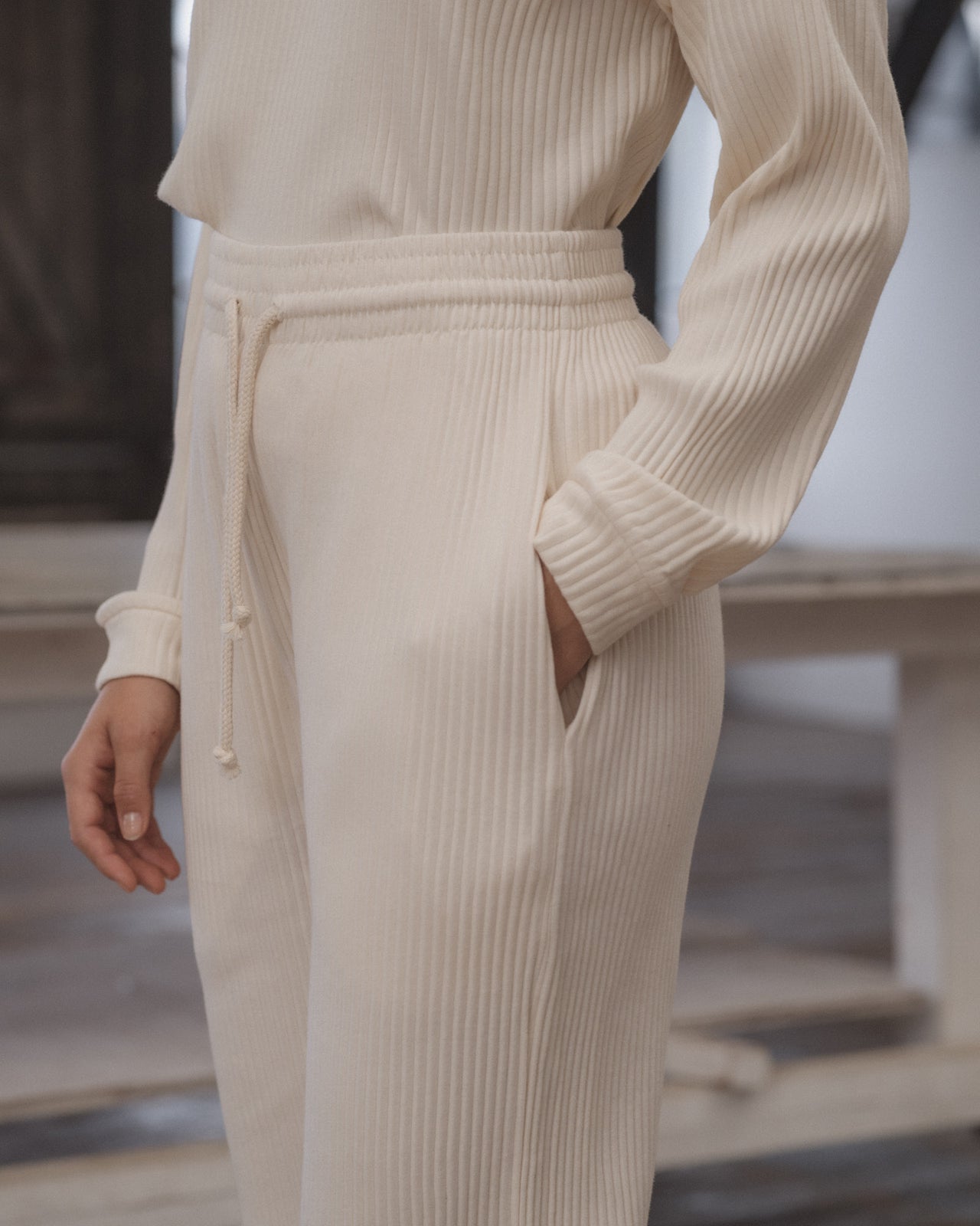 Sweat Pants - Fleece Rib - Off White