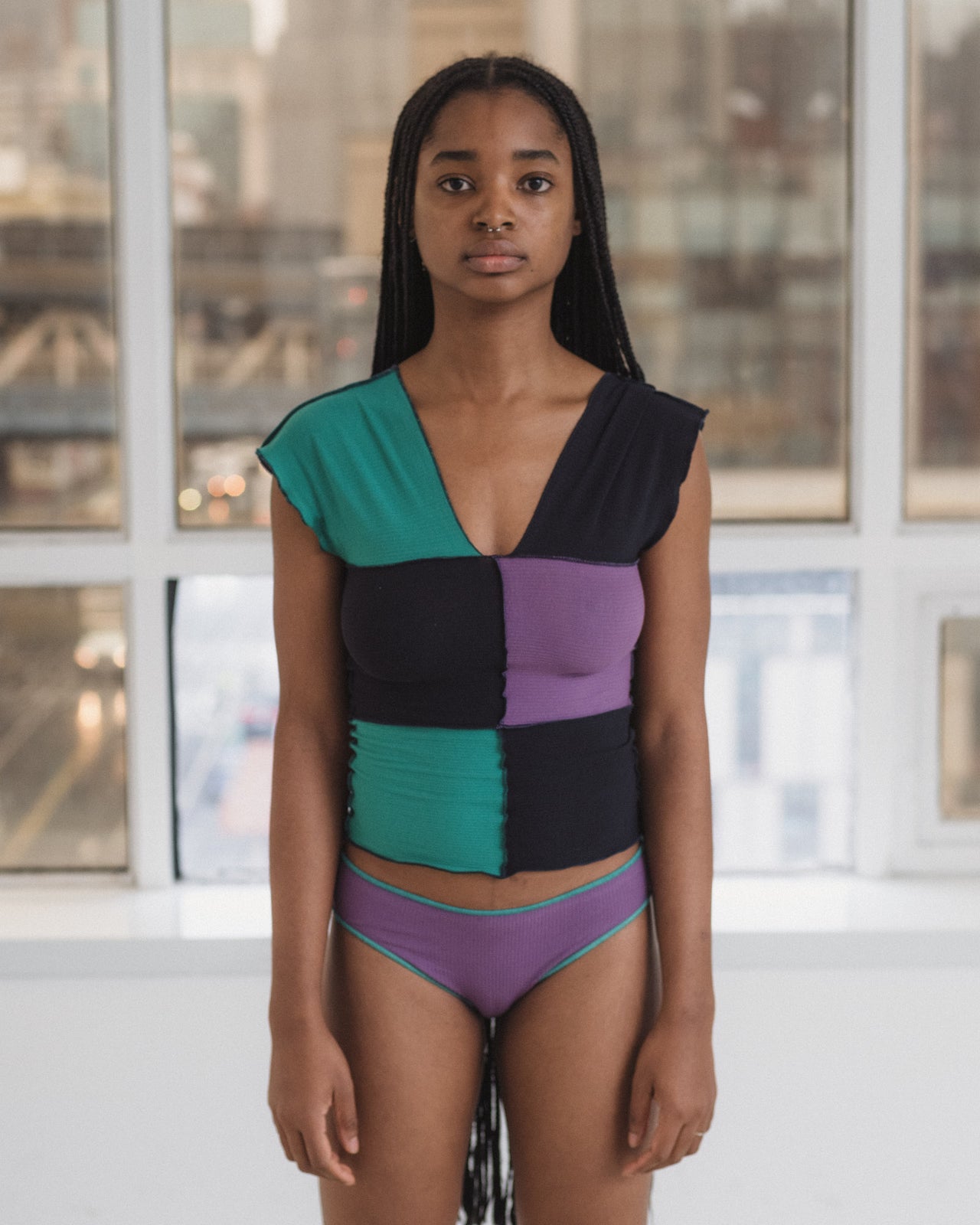 Teak Tank - Organic Cotton Rib - Green / Navy / Purple