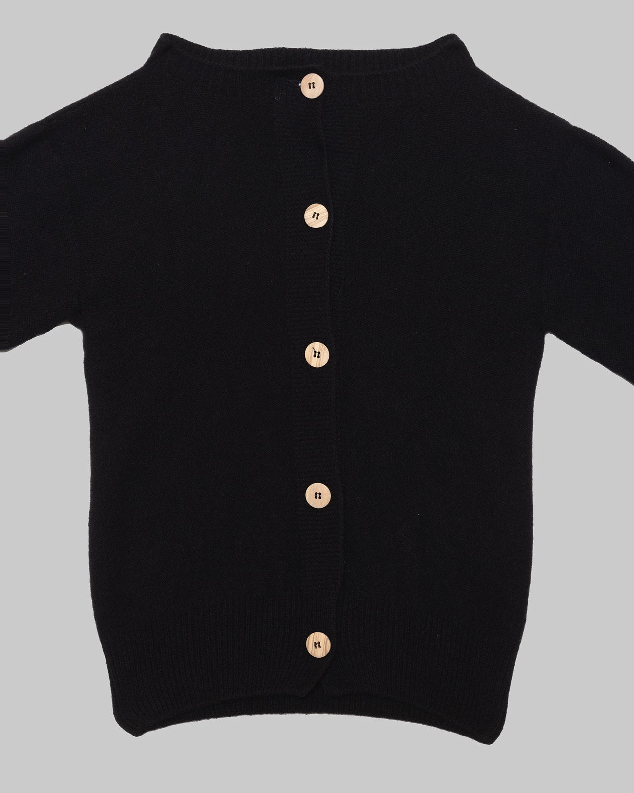 Tier Cardigan - Recycled Cashmere - Black with Wooden Buttons