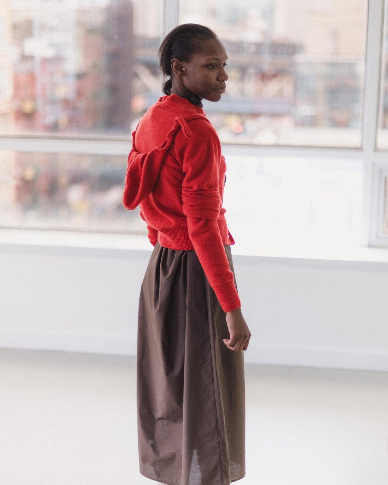 Tier Hood - Recycled Cashmere Rib - Melograno Red