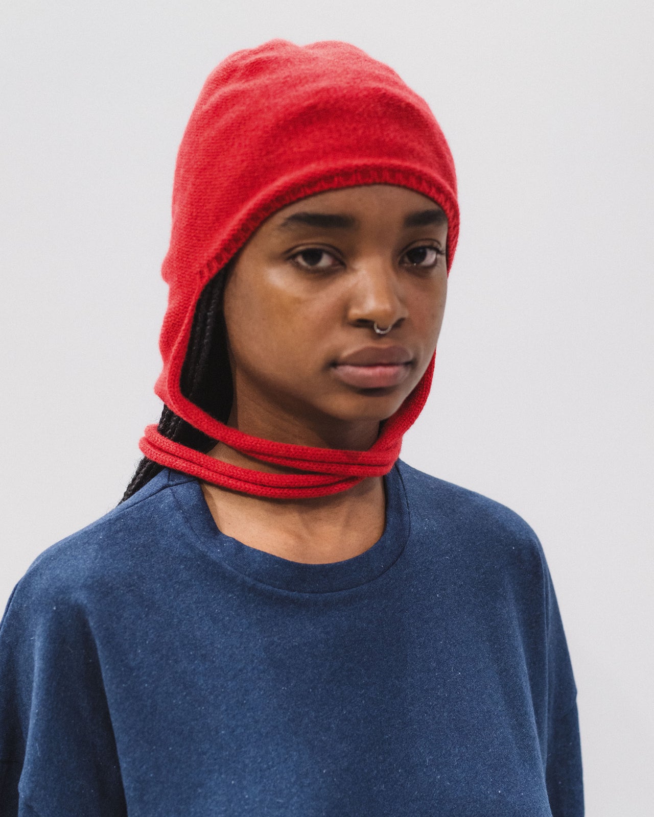 Tier Hood - Recycled Cashmere Rib - Melograno Red