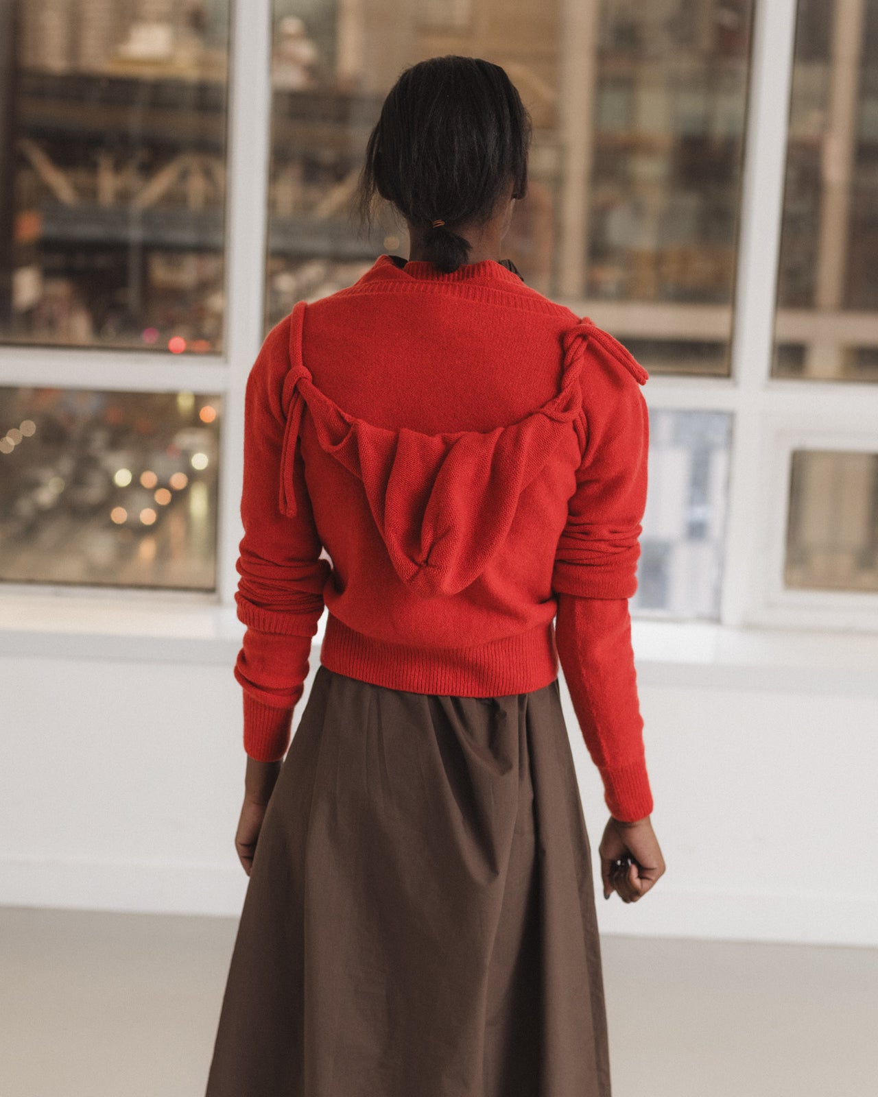 Tier Hood - Recycled Cashmere Rib - Melograno Red