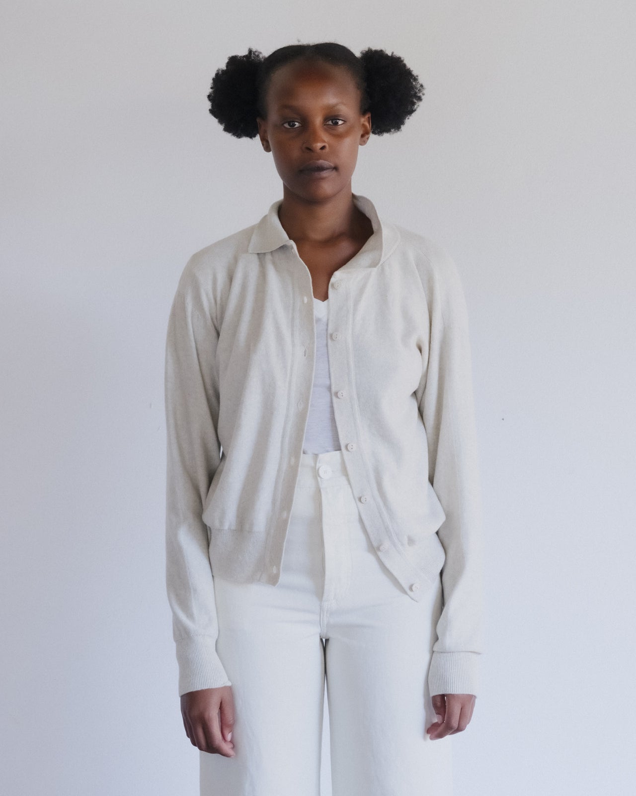 Tier Polo Cardigan - Organic Cotton Knit - Grey Melange