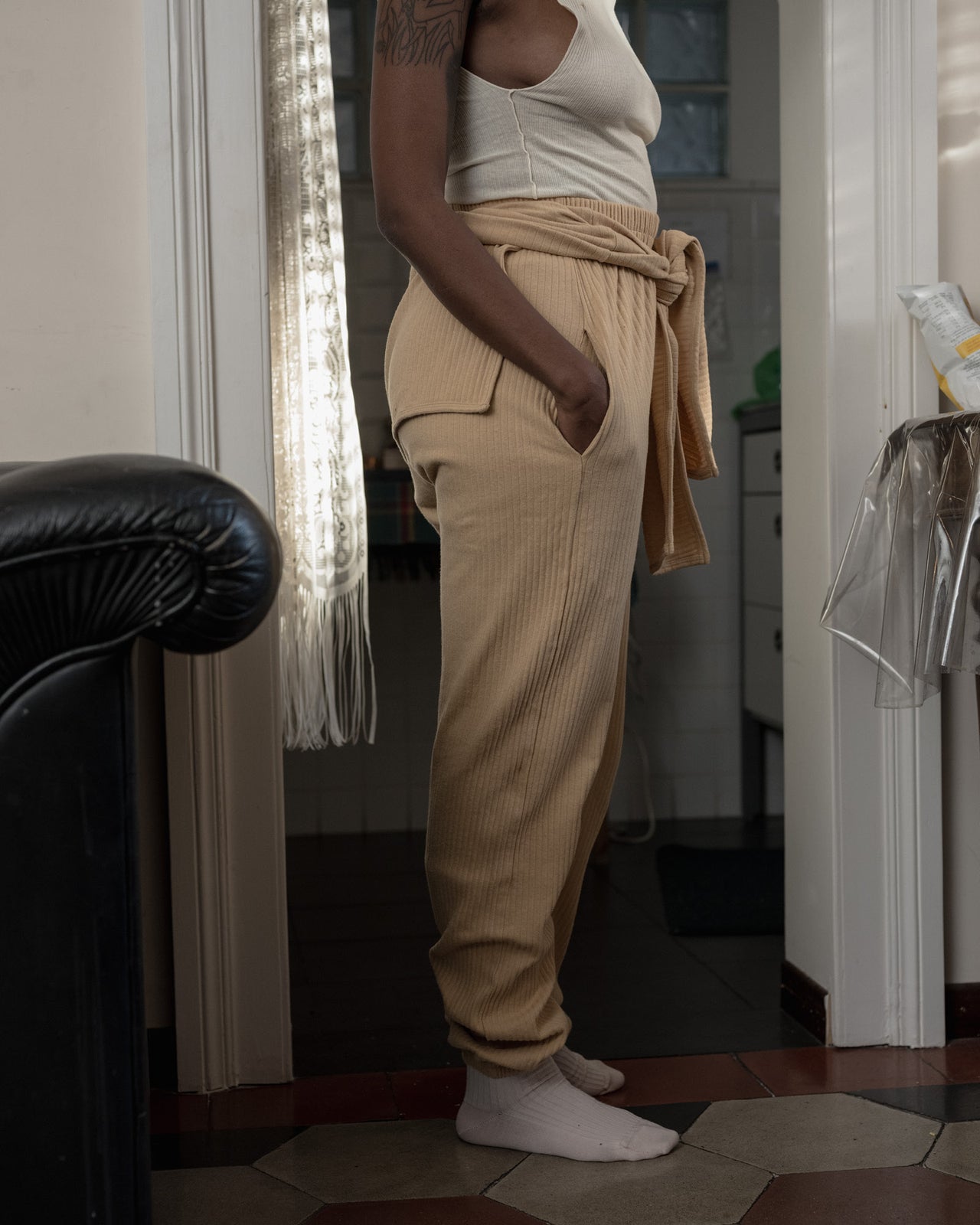 Tour Sweat Pants - Organic Cotton / Hemp Rib - Dust Beige - WT23