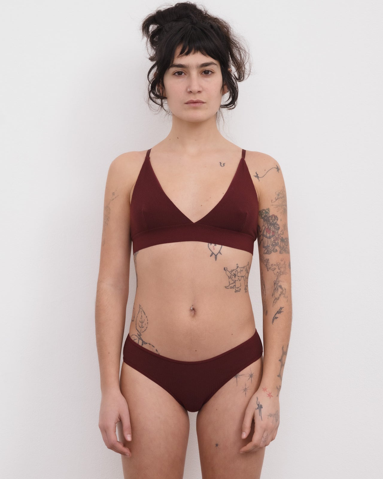 Triangle Bra - Fine Organic Cotton Rib - Nara Red