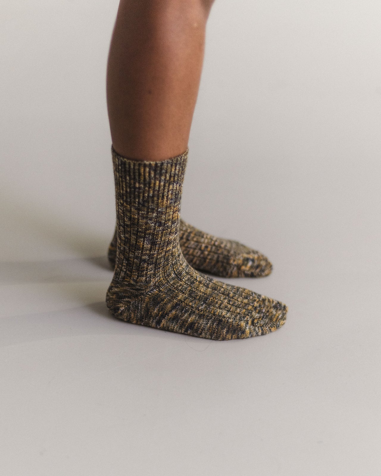 Twist Overankle Socks - Organic Cotton - Olive Green Melange