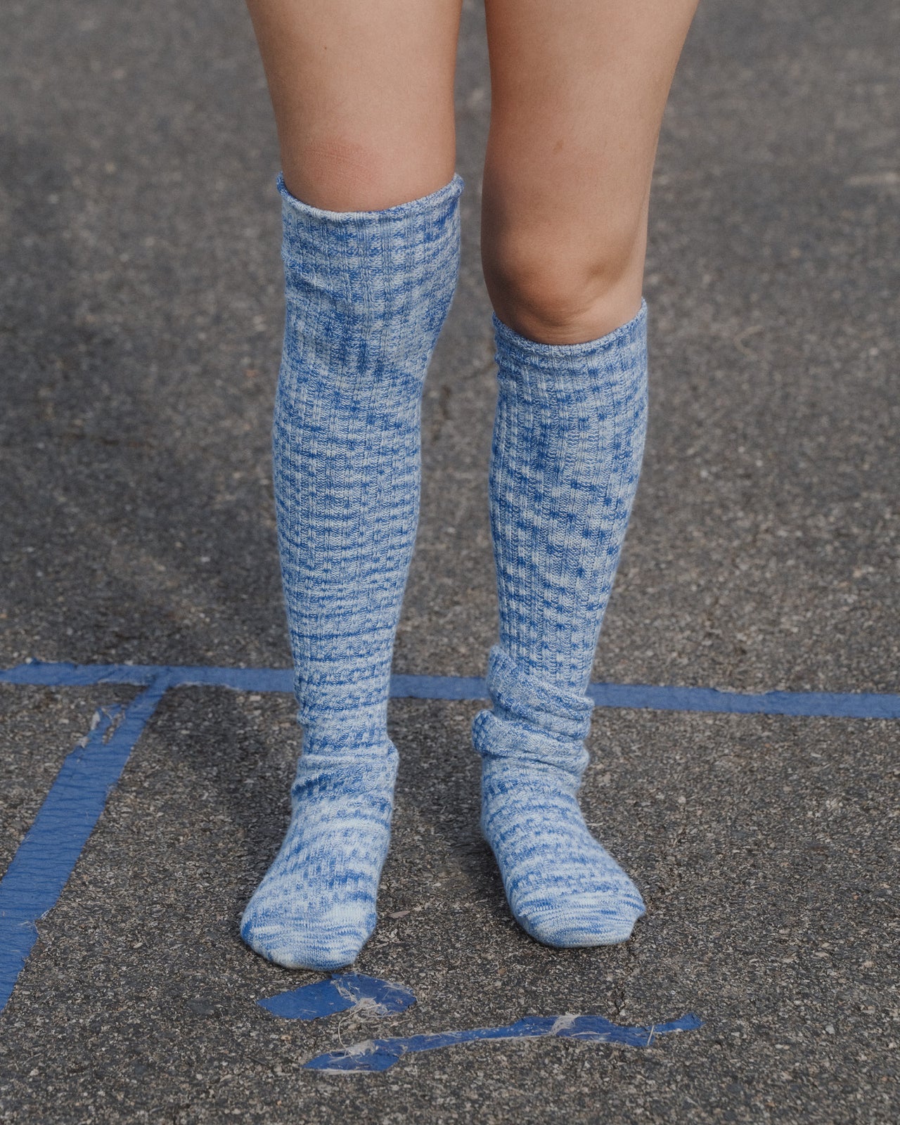 Twist Overknee Socks - Organic Cotton Rib - Blue Melange