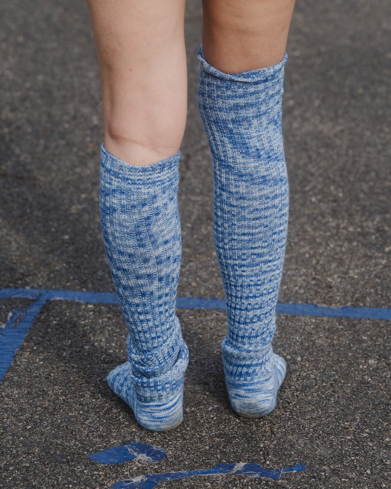 Twist Overknee Socks - Organic Cotton Rib - Blue Melange