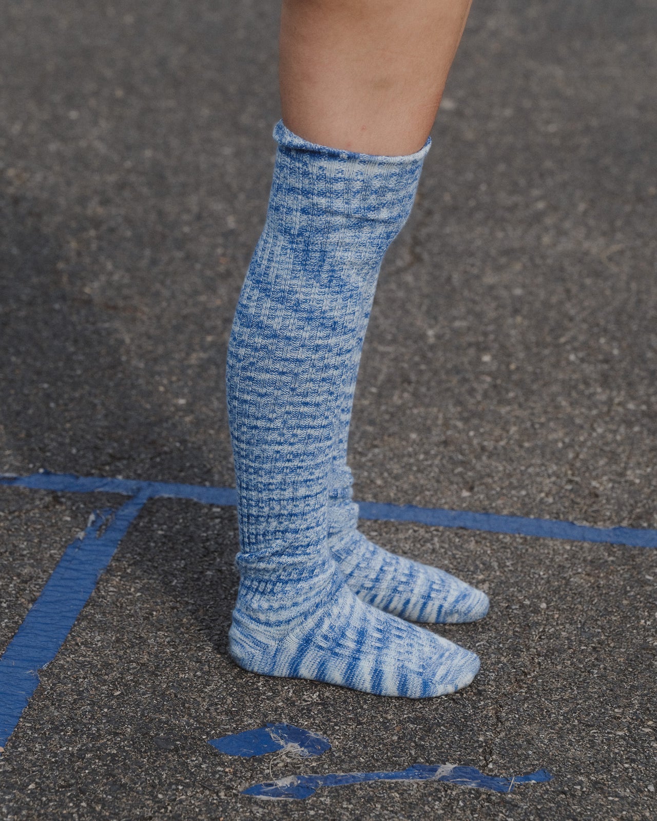 Twist Overknee Socks - Organic Cotton Rib - Blue Melange