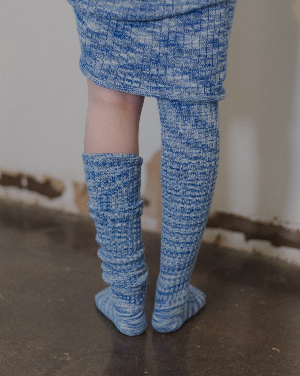 Twist Overknee Socks - Organic Cotton Rib - Blue Melange