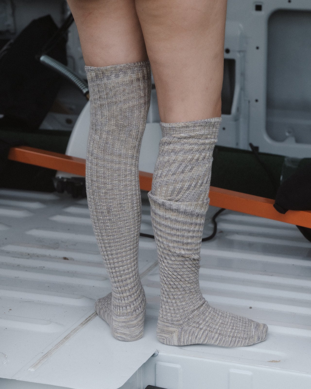 Twist Overknee Socks - Organic Cotton Rib - Grey Melange