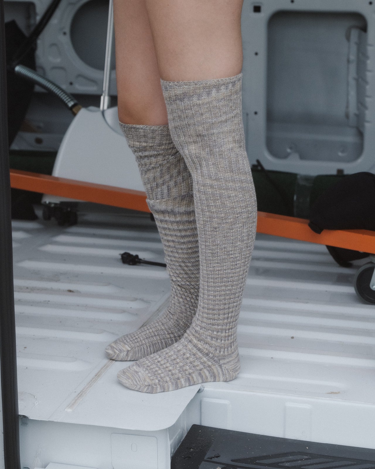 Twist Overknee Socks - Organic Cotton Rib - Grey Melange
