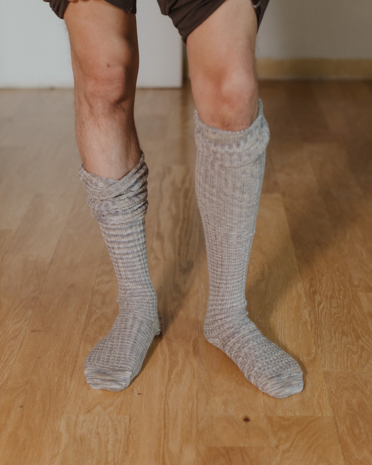 Twist Overknee Socks - Organic Cotton Rib - Grey Melange