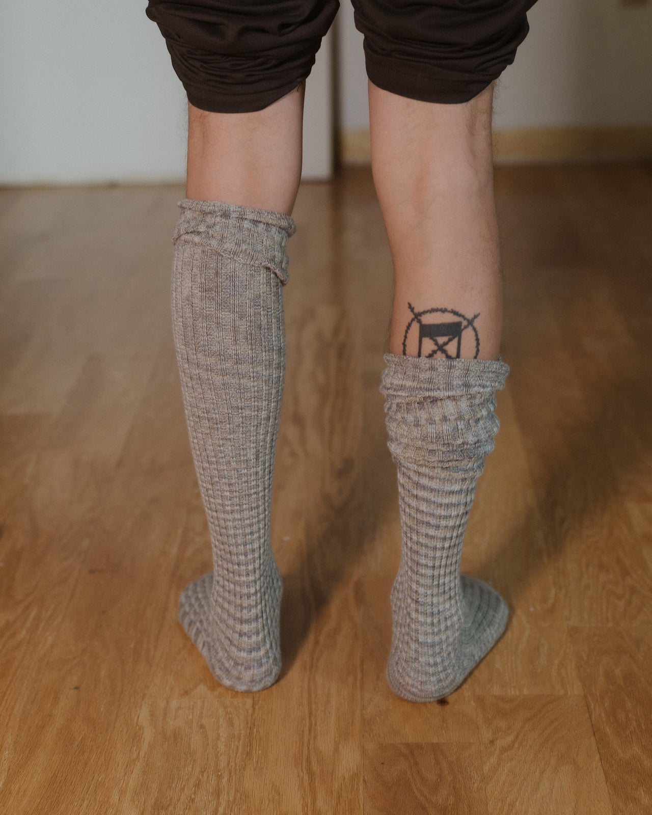 Twist Overknee Socks - Organic Cotton Rib - Grey Melange