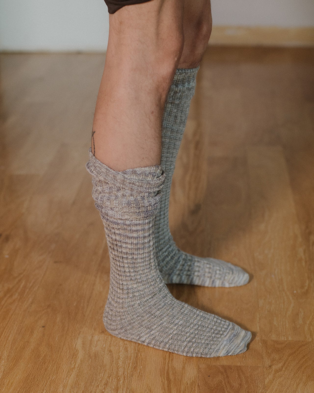 Twist Overknee Socks - Organic Cotton Rib - Grey Melange