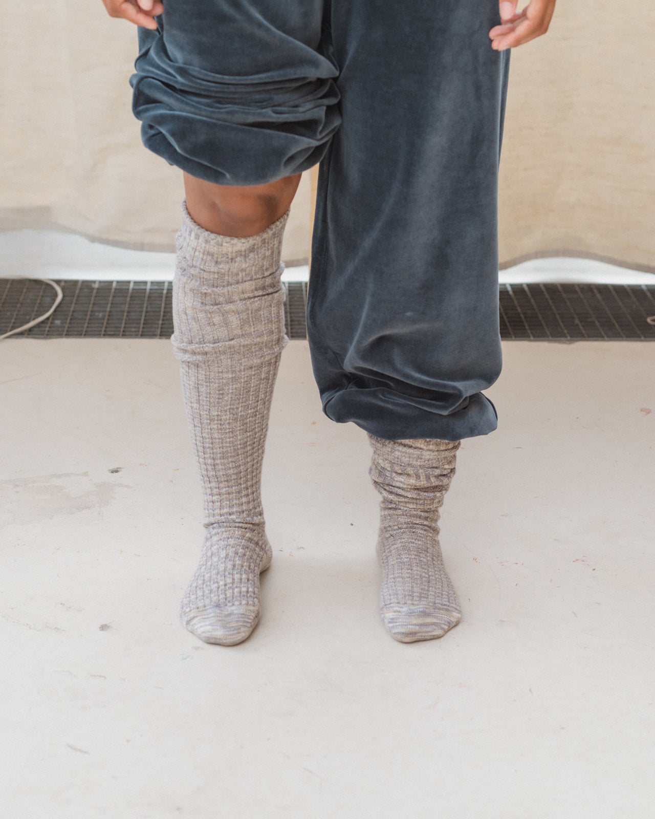 Twist Overknee Socks - Organic Cotton Rib - Grey Melange