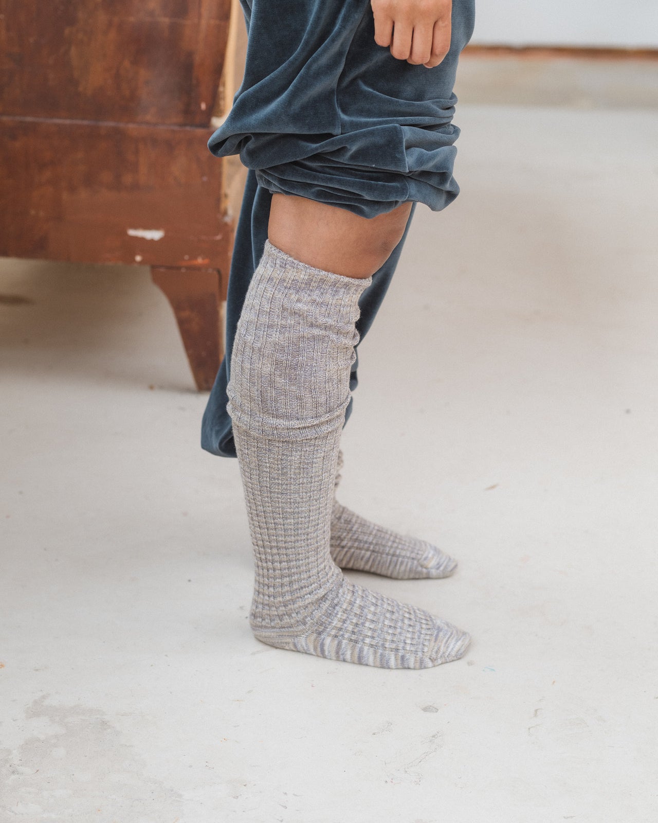 Twist Overknee Socks - Organic Cotton Rib - Grey Melange