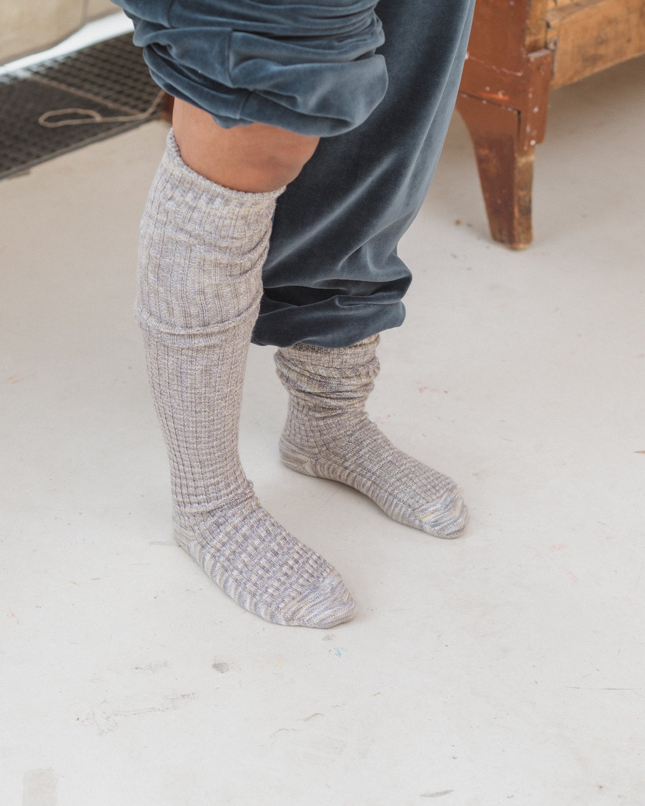 Twist Overknee Socks - Organic Cotton Rib - Grey Melange