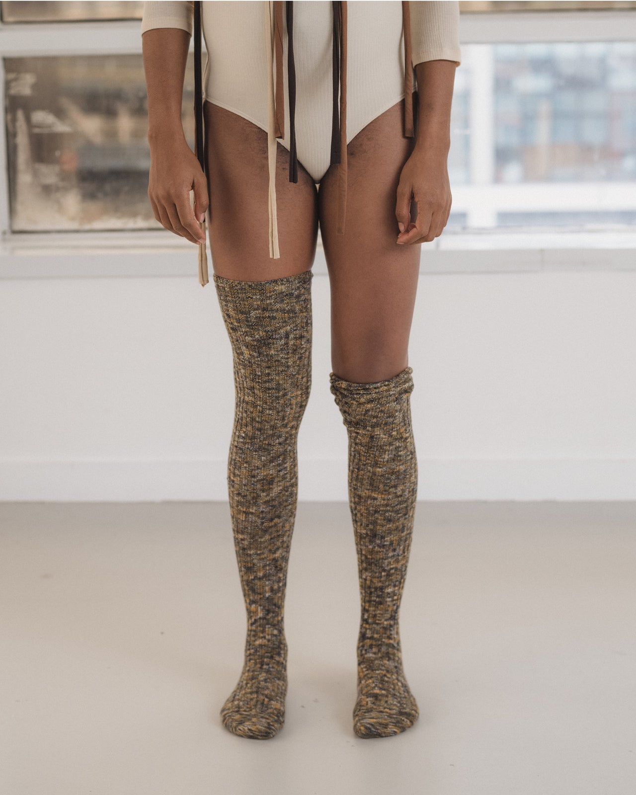 Twist Overknee Socks - Organic Cotton - Olive Green Melange