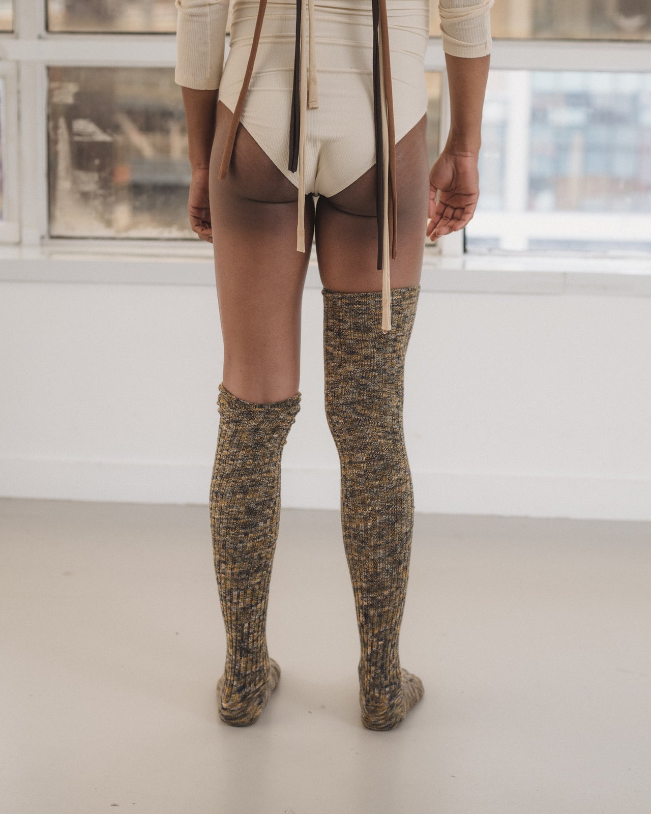 Twist Overknee Socks - Organic Cotton - Olive Green Melange