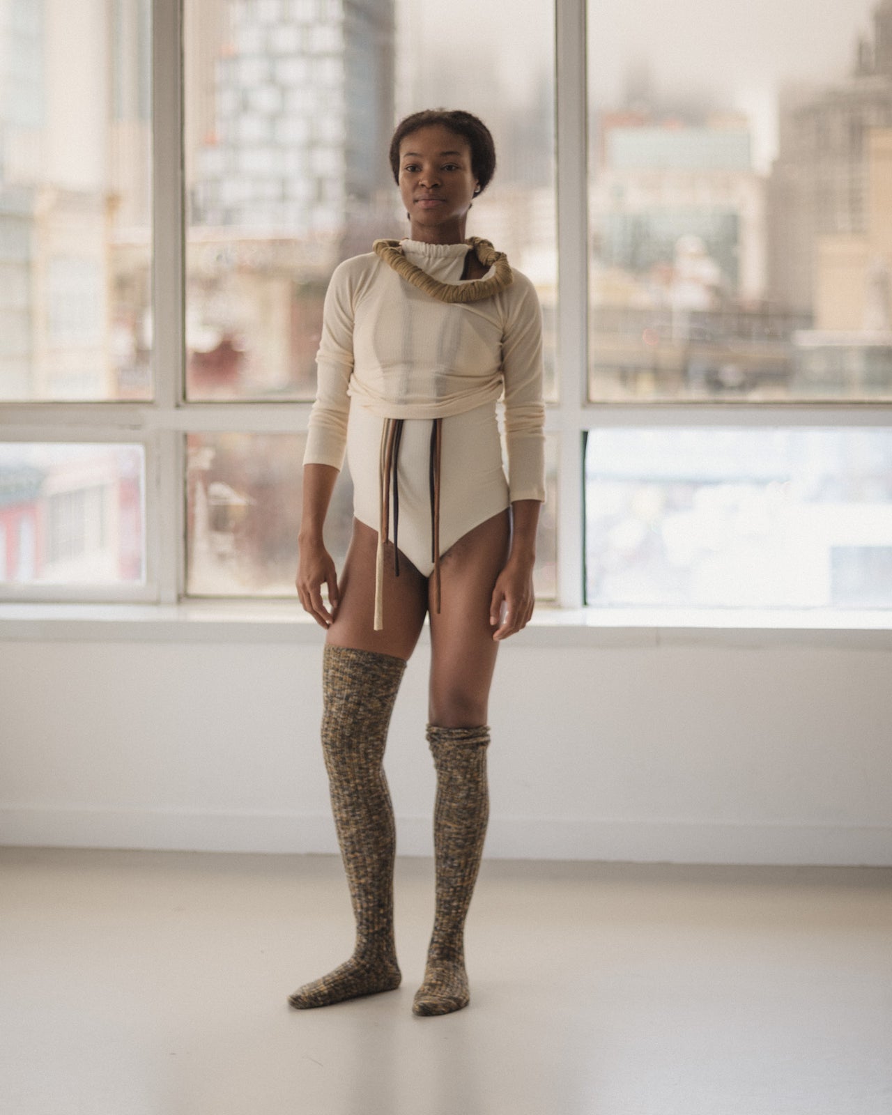 Twist Overknee Socks - Organic Cotton - Olive Green Melange