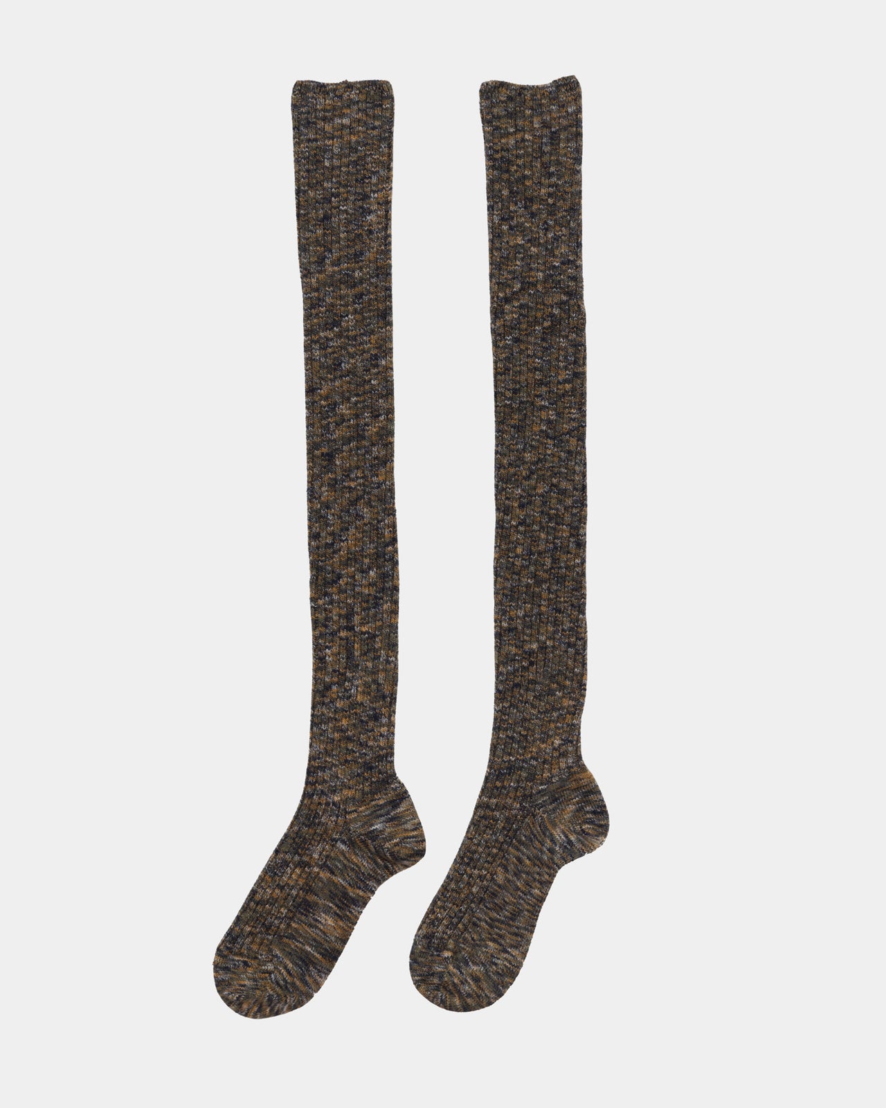 Twist Overknee Socks - Organic Cotton - Olive Green Melange
